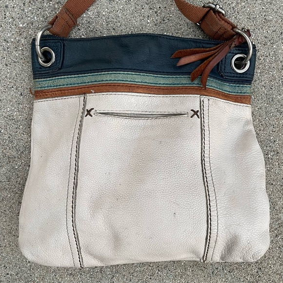 The Sak Kendra Cream Blue & Brown Leather Crossbody or Shoulder Bag preloved - Picture 3 of 7
